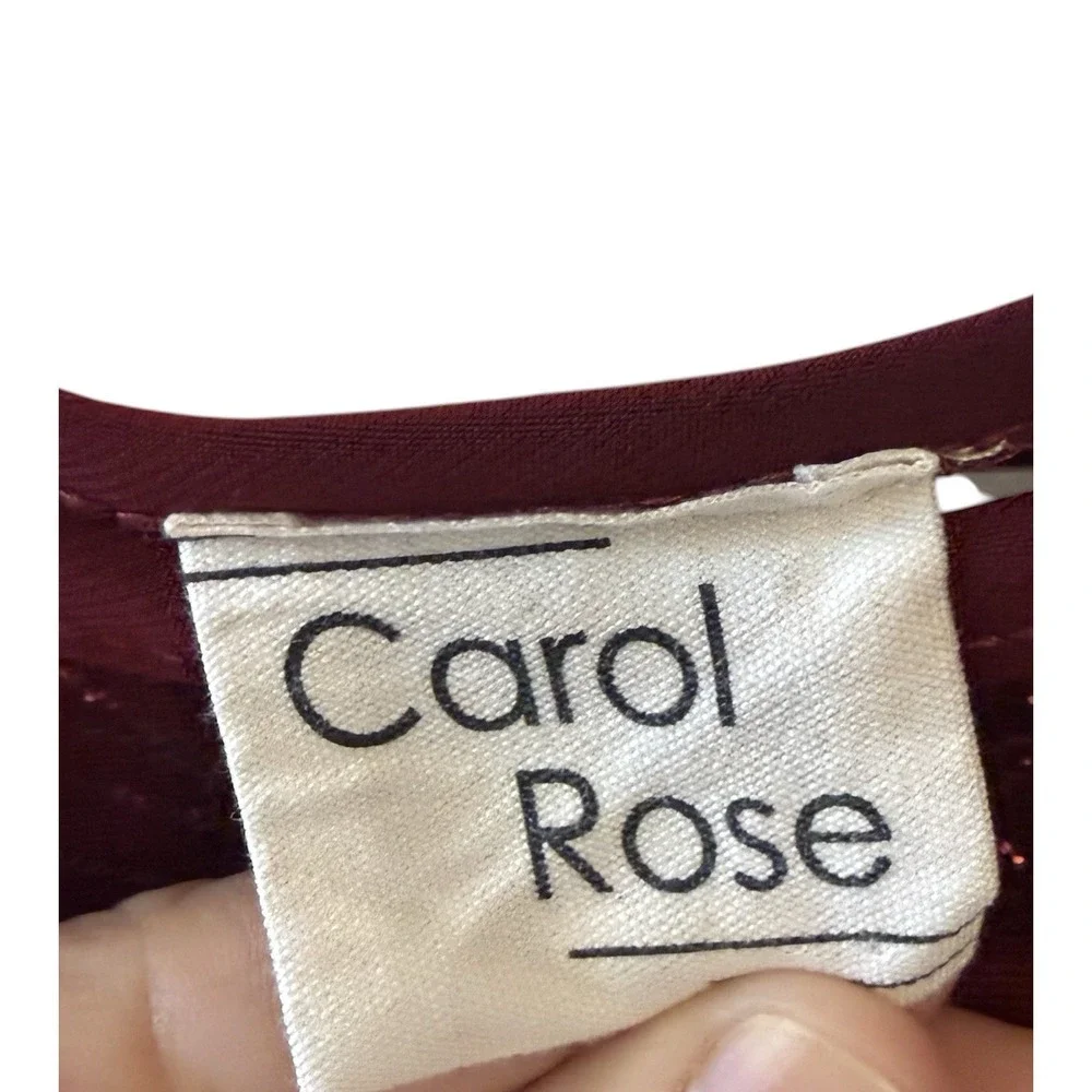 Carol Rose Burgundy Mesh Floral Embroidered 3/4 Sleeve Elegant Sheer Top